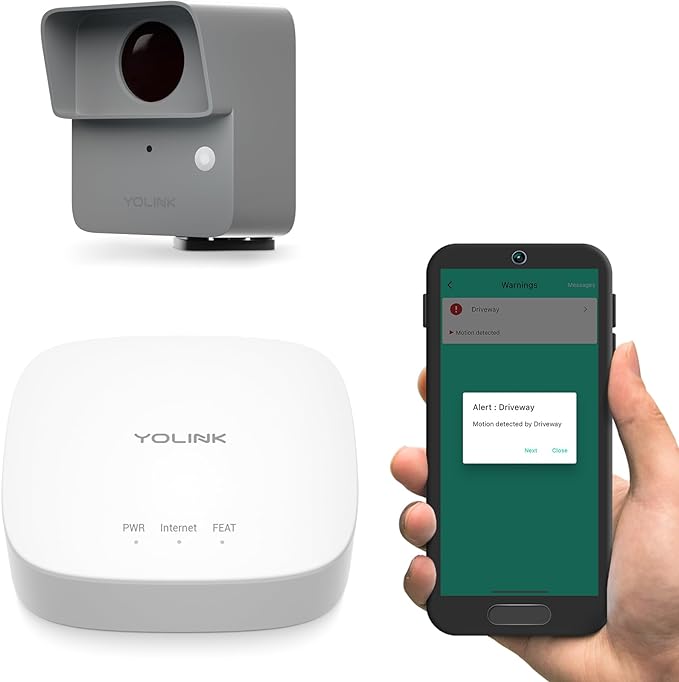 YoLink LoRa Smart Outdoor Motion Sensor, Driveway Alert, Property Invasion/Tresspassing Detector, 1/4 Mile Open Air Range, Email/SMS/Push Alerts, Alexa, IFTTT, Home Assistant (Hub Included!) YoLink