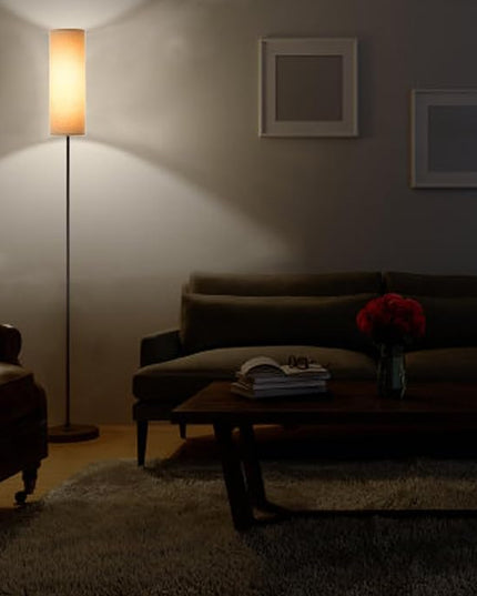 LED Floor Lamp Simple Design, Modern Floor Lamp with Shade, Tall Lamps for Living Room Bedroom Office Dining Room Kitchen, Black Pole Lamp with Foot Switch (with Bulb)(Gray Shade) - LeafyLoom