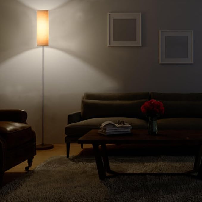 LED Floor Lamp Simple Design, Modern Floor Lamp with Shade, Tall Lamps for Living Room Bedroom Office Dining Room Kitchen, Black Pole Lamp with Foot Switch (with Bulb)(Gray Shade) - LeafyLoom