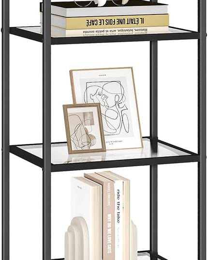Bookcase Bookshelf, Tempered Glass Bookshelves, Slim Shelving Unit for Bedroom, Bathroom, Home Office, Steel Frame, 5 Tier Black BC05001B - LeafyLoom