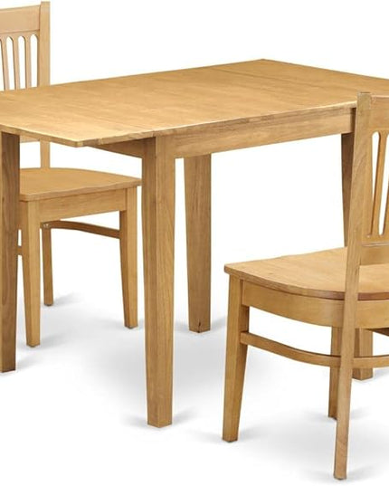 East West Furniture Norden 3 Piece Modern Set Contains a Rectangle Wooden Table with Dropleaf and 2 Dining Chairs, 30x48 Inch, Oak - LeafyLoom