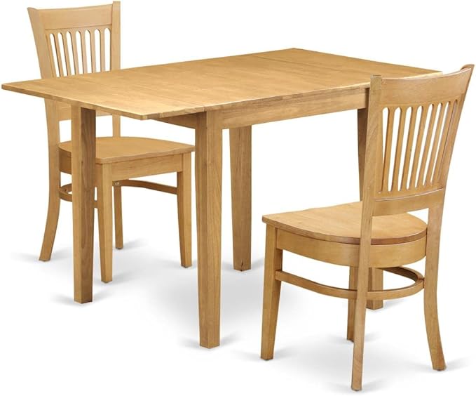 East West Furniture Norden 3 Piece Modern Set Contains a Rectangle Wooden Table with Dropleaf and 2 Dining Chairs, 30x48 Inch, Oak - LeafyLoom