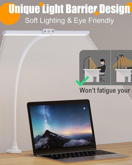 LED Desk Lamp with Clamp, Tall Desk Light with Gooseneck, Office Lighting for Desk, Task Lamp Touch Control, 9W Study Lamp for Home Office (White) - LeafyLoom