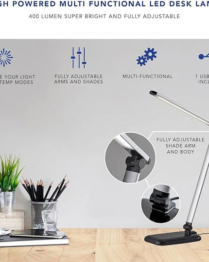 Adesso SL4903-02 Simplee Lennox LED Multi-Function Desk Lamp, Smart, 5 Color Temperature Modes, Improved Wellness and Circadian Rhythm, Dimmer Touch Switch, Reduced Eye Strain, 5ft, White - LeafyLoom