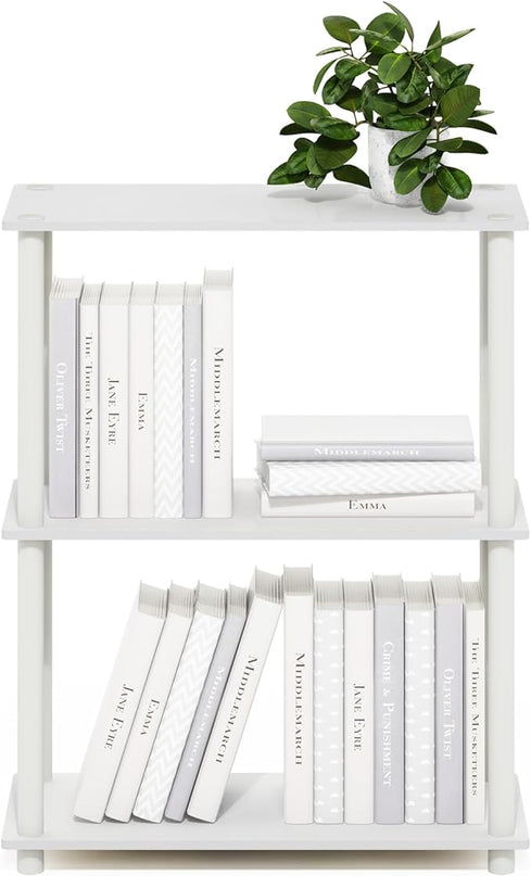 Furinno Turn-N-Tube 3-Tier Compact Multipurpose Shelf Display Rack, White/White - LeafyLoom