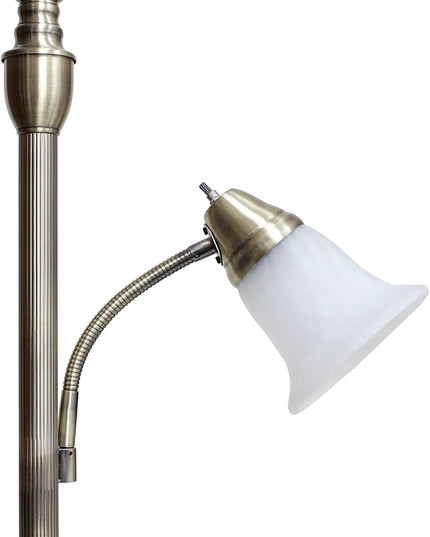 Elegant Designs LF2003-ABS 2 Light Mother Daughter White Marble Glass Floor Lamp, Antique Brass - LeafyLoom