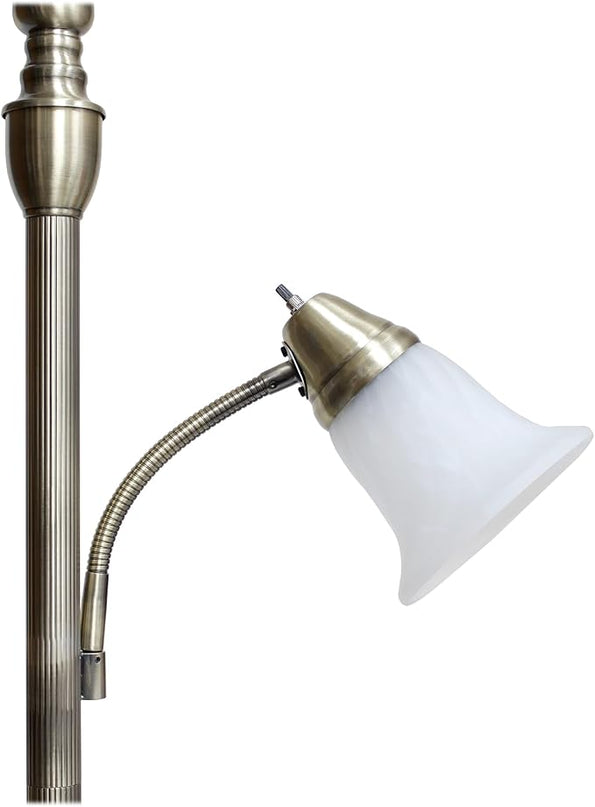Elegant Designs LF2003-ABS 2 Light Mother Daughter White Marble Glass Floor Lamp, Antique Brass - LeafyLoom