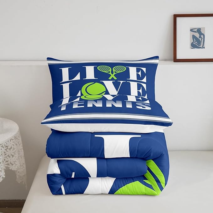 Feelyou Kids Tennis Comforter Set Queen Size Tennis Ball Bedding Set for Boys Girls Teens Bedroom Decor Ball Gaming Comforter Women Men Gift for Tennis Lover Duvet Set with 2 Pillow Case - LeafyLoom