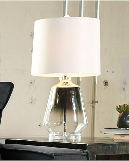 Signature Design by Ashley Jaslyn Ombre 28" Glass Table Lamp with White Shade, Silver Finish - LeafyLoom