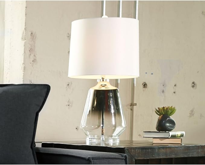 Signature Design by Ashley Jaslyn Ombre 28" Glass Table Lamp with White Shade, Silver Finish - LeafyLoom