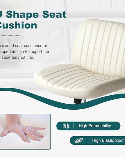 OLIXIS Cross Legged Armless Wide Adjustable Swivel Padded Home Office Desk Chair, Cream - LeafyLoom