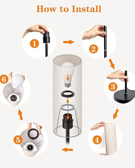 LED Floor Lamp Simple Design, Modern Floor Lamp with Shade, Tall Lamps for Living Room Bedroom Office Dining Room Kitchen, Black Pole Lamp with Foot Switch (Bulb Included) - LeafyLoom