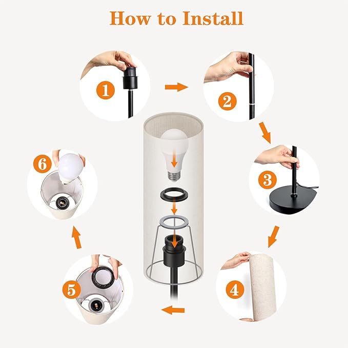 LED Floor Lamp Simple Design, Modern Floor Lamp with Shade, Tall Lamps for Living Room Bedroom Office Dining Room Kitchen, Black Pole Lamp with Foot Switch (Bulb Included) - LeafyLoom