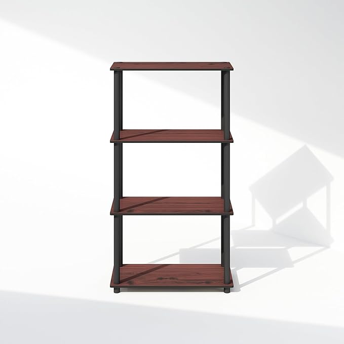 Furinno Turn-N-Tube 4-Tier Multipurpose Shelf Display Rack, Shelving Unit, Bookcase, Dark Cherry/Black - LeafyLoom