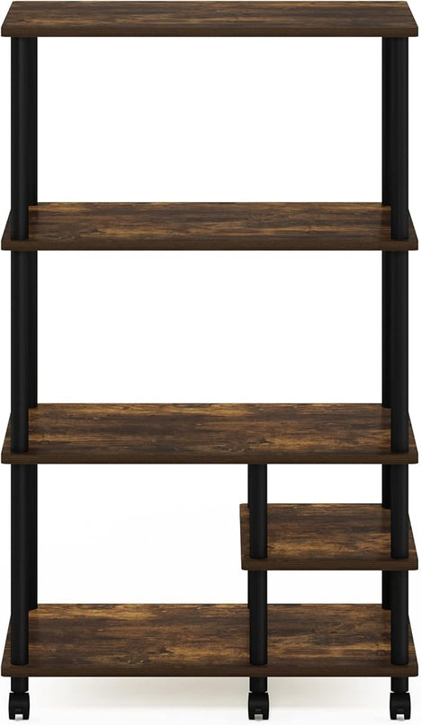 Furinno Turn-N-Tube 4-Tier Toolless Kitchen Storage Shelf Cart, Amber Pine/Black - LeafyLoom