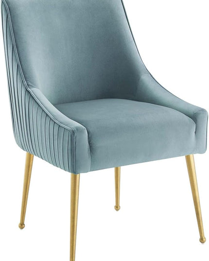Modway Discern Pleated Back Upholstered Performance Velvet Dining Chair Set of 2, Light Blue - LeafyLoom