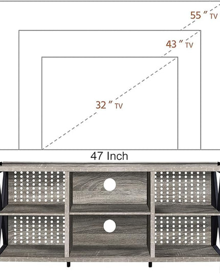 LVB Rustic TV Stand for 55 Inch TV, Industrial Home Entertainment Center with Cabinet Storage Shelf, Modern Wood and Metal Television Media Console Table for Bedroom Living Room, Light Gray Oak, 47 In - LeafyLoom