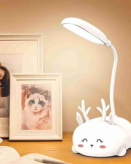 Kids Lamp, Cute LED Desk Lamp for Kids, Mini Animal Night Light, USB Rechargeable Flexible Cartoon Lamp Eye-Care Lighting for Bedroom (Deer B, Blue) - LeafyLoom
