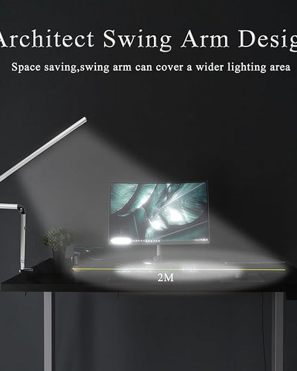 LED Swing arm Professional Grade Aluminum Desk lamp, Nail Technician Desk lamp, 81 LED Beads, Natural Spectrum Light, Suitable for Studio, Basement, Painting, Reading. (Silver) - LeafyLoom