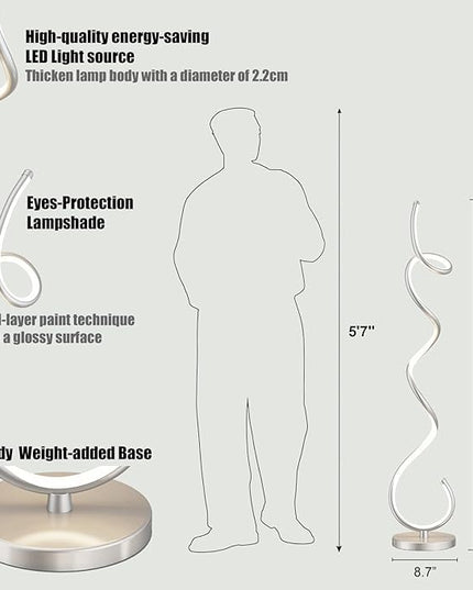 Modern Floor Lamps for Living Room, LED 53" Tall 30W Silver Spiral Corner Floor Lamp with Remote, 3 Color Temperature, Stepless Dimmable, Bright Standing Lamp for Bedroom Home Office Deco - LeafyLoom