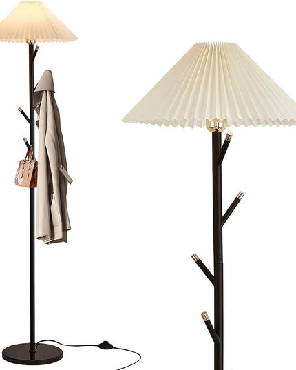 Unique Floor Lamps Modern,Black Simple Floor Lamp with Coat Rack,Tree LED standing lamp ,Lamparas De Pie Para Sala for Living Room Office or Bedroom - Includes Two Pleated Lampshades (Beige+Green) - LeafyLoom