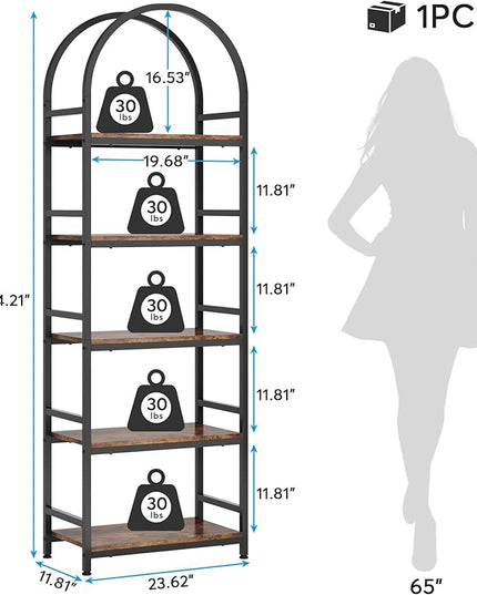 Tribesigns 5-Tier Open Bookshelf, 74.4" Wood Bookcase Storage Shelves with Metal Frame, Freestanding Display Rack Tall Shelving Unit for Office, Bedroom, Living Room, Easy Assembly(Brown, 1PC) - LeafyLoom