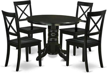 East West Furniture SHBO5-BLK-W 5 Piece Set Includes a Round Kitchen Table with Pedestal and 4 Dining Chairs, 42x42 Inch - LeafyLoom