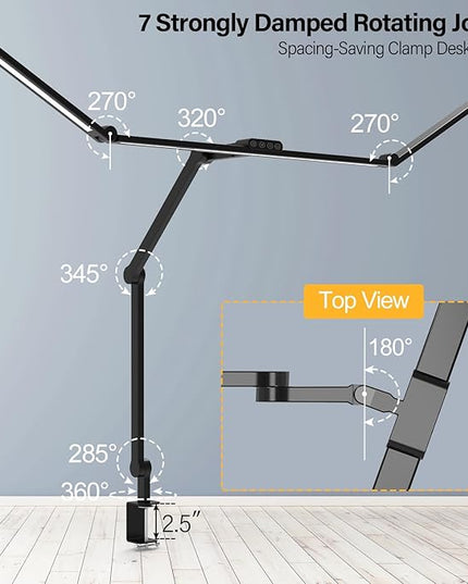 Micomlan 36W Bright Led Desk Lamp with Clamp, 47 Inches Long Architect Desk Lamp Home Office, Dimmable Desk Light with Remote Adjustable Monitor Light Bar Tall Office Light for Computer Table Desktop - LeafyLoom