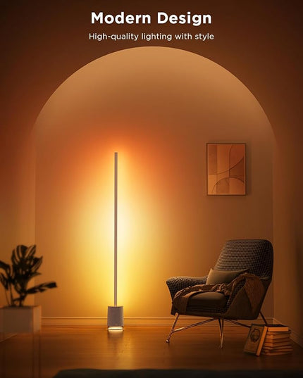 Govee Floor Lamp Pro, RGBIC LED Lamp with Bluetooth Speaker and White Noise, 2100 Lumens Standing Lamp, Works with Alexa, 16 Million Colors, Music Sync, Floor Lamp for Bedroom, Living Room, Gray - LeafyLoom