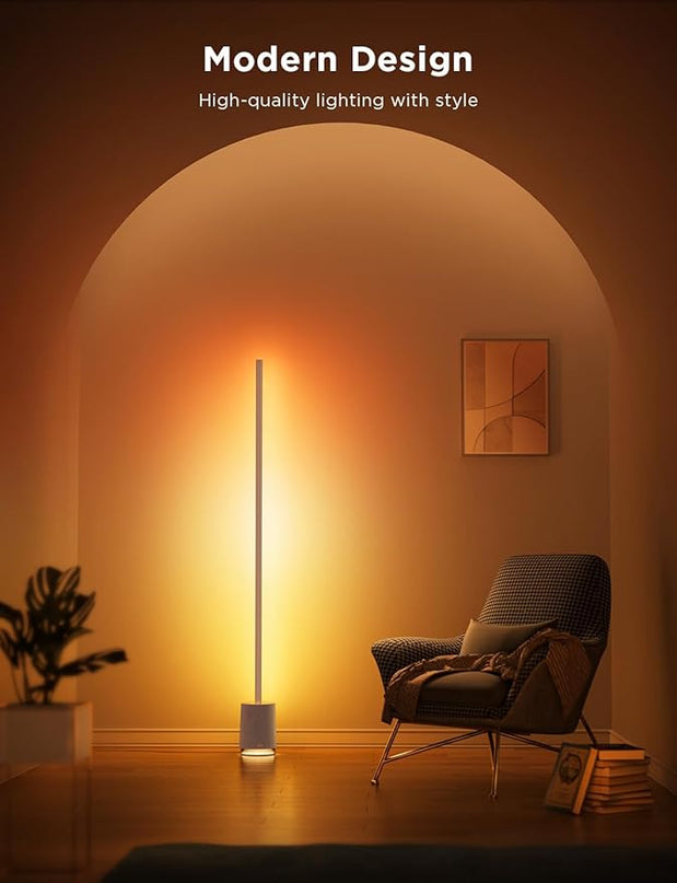 Govee Floor Lamp Pro, RGBIC LED Lamp with Bluetooth Speaker and White Noise, 2100 Lumens Standing Lamp, Works with Alexa, 16 Million Colors, Music Sync, Floor Lamp for Bedroom, Living Room, Gray - LeafyLoom