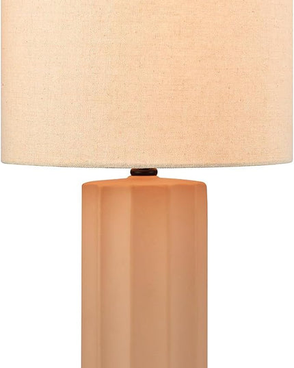 Globe Electric 61000062 20" Ribbed Ceramic Table Lamp, Matte Terracotta Finish, White Linen Shade, On/Off Rotary Switch on Socket, for Living Room, Bedroom, Office, Home Décor - LeafyLoom