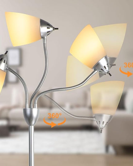 DINGLILIGHTING Floor Lamp Tall for Bedroom: Silver Standing Lamp Reading for Living Room Home Study Room Office - Modern Led Floor Light 3-Light Adjustable Flexible Gooseneck Metal Multi Head - LeafyLoom