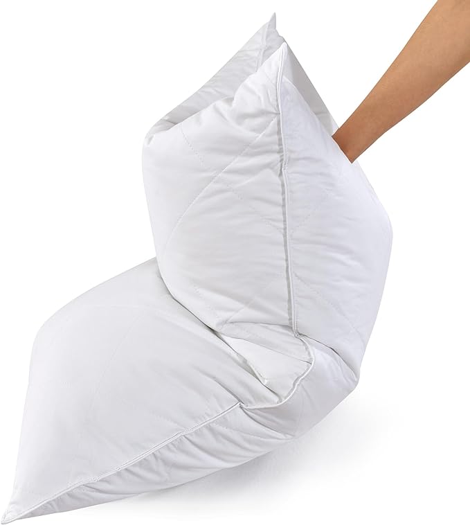 Three Geese White Goose Feather Bed Pillows Queen/Standard Size Set of 1- Soft 600 Thread Count 100% Cotton, Medium Firm,Soft Support Surround Fill Polyester,White Solid - LeafyLoom