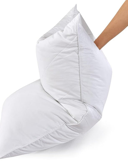 Three Geese White Goose Feather Bed Pillows Queen Size Set of 2- Soft 600 Thread Count 100% Cotton, Medium Firm,Soft Support Surround Fill Polyester (Queen Size:Pack of 2) - LeafyLoom