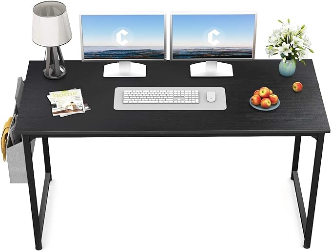 CubiCubi Computer Desk, 55" Study Writing Table for Home Office, Modern Simple Style PC Desk, Black - LeafyLoom