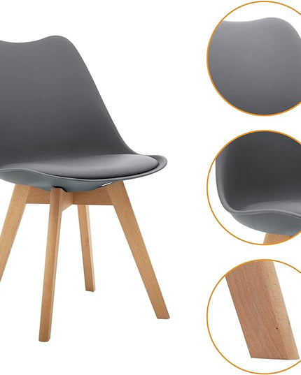 CangLong Mid Century Modern Side Chair with Wood Legs for Kitchen, Living Dining Room, Set of 2, Grey - LeafyLoom