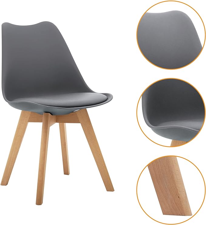 CangLong Mid Century Modern Side Chair with Wood Legs for Kitchen, Living Dining Room, Set of 2, Grey - LeafyLoom