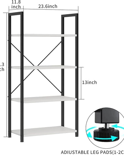VERMESS Book Shelf White, Tall 4 Tier Bookshelf, Industrial Shelving Unit Wood Bookcase Shelf with Open Shelves, Wide Storage Standing Bookshelves Metal Display Rack for Living Room, Bedroom, Office - LeafyLoom