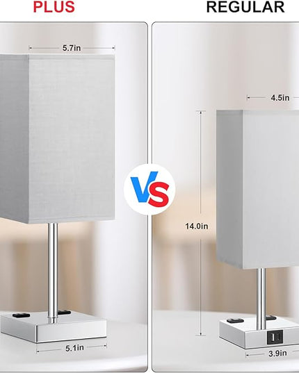 Touch Bedside Table Lamp For Nightstand - 3-Way Dimmable Night Lamp with USB A + Type C Charging Ports and two AC Outlets, Small Desk Light with E26 LED Bulb for Bedroom Living Room, GREY PLUS - LeafyLoom