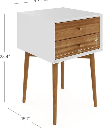 Nathan James Harper Modern Nightstand Side Accent or End Table with Storage Drawer, 1, White/Brown - LeafyLoom