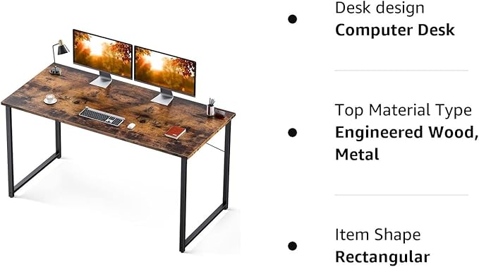 Coleshome 55 Inch Computer Desk, Modern Simple Style Desk for Home Office, Study Student Writing Desk,Vintage - LeafyLoom