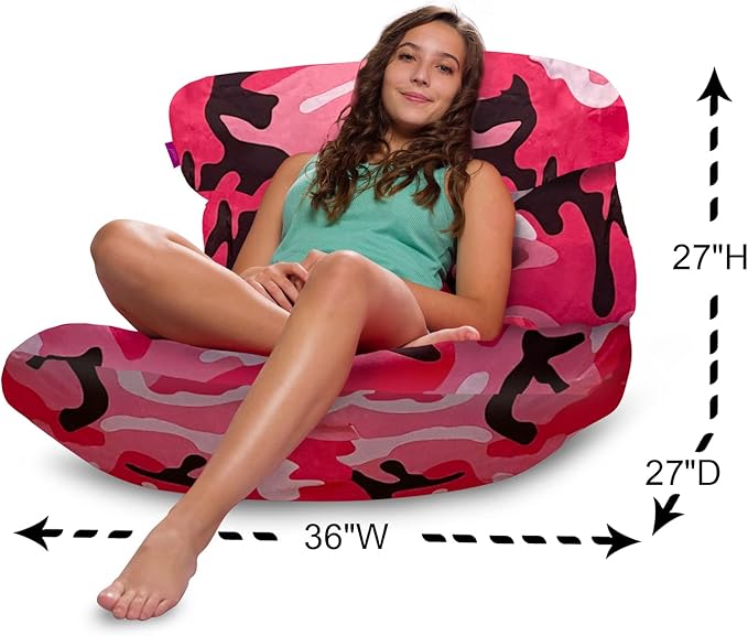 Posh Creations Structured Comfy Bean Bag Chair for Gaming, Reading and Watching TV, Laguna Lounger, Nylon - Camo Pink and Black - LeafyLoom