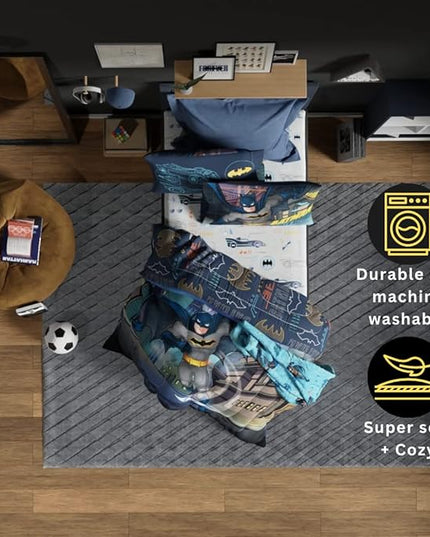 Franco Kids Bedding Super Soft Comforter and Sheet Set, 4 Piece Twin Size, Batman - LeafyLoom