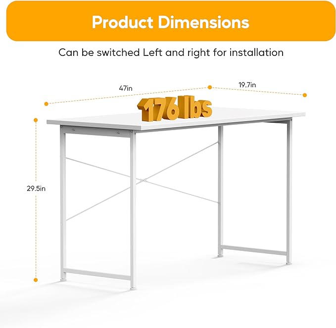 HealSmart Home Office Computer Desk, Modern Style Design with Headphone Hooks for Working, Writing and Gaming, 32 Inch, 47 Inches, White - LeafyLoom
