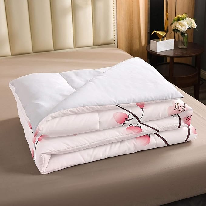 Erosebridal Cherry Blossoms Comforter Set King, Girl Pink Floral Down Comforter, Japanese Spring Bedding Set, Pale Pink Blossom Petal Quilted Duvet,Branch Floral Duvet Set for Women men,Girly Romantic - LeafyLoom