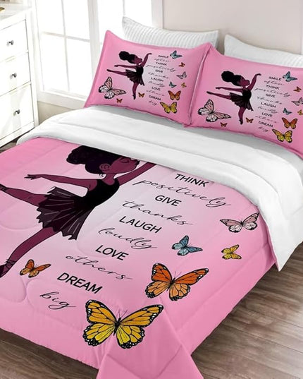 Black Girl Comforter Queen Sets,Black Girl Magic Bedding Set,African American Girl Comforter Set for Kids Teens,Cute Afro Melanin Princess Toddler Bed Set - LeafyLoom