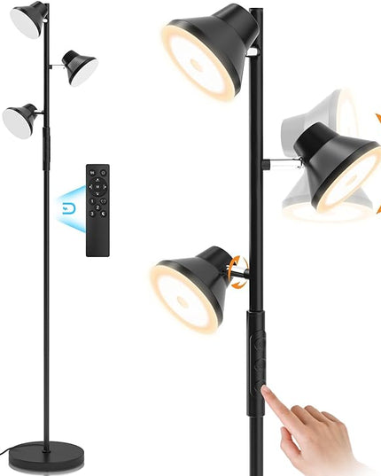 2024 Upgraded LED Floor Lamp, 36W Modern Floor Lamp with Remote & Touch Control, 4 Color Temperatures, Standing Lamp with 3 Rotatable Lights, Floor Lamps for Living Room, Bedroom, Office - LeafyLoom