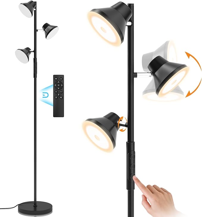 2024 Upgraded LED Floor Lamp, 36W Modern Floor Lamp with Remote & Touch Control, 4 Color Temperatures, Standing Lamp with 3 Rotatable Lights, Floor Lamps for Living Room, Bedroom, Office - LeafyLoom