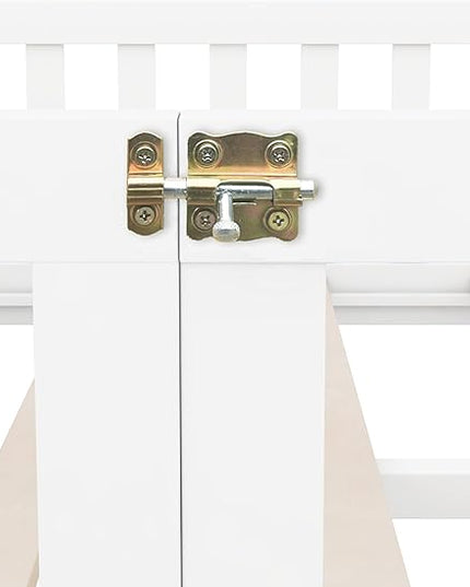 Multifunctional Full Size Floor Bed with Safety Guardrails and Door, Removable Wood Slats, Montessori Beds Frame for Toddlers, for Boys and Girls, White - LeafyLoom