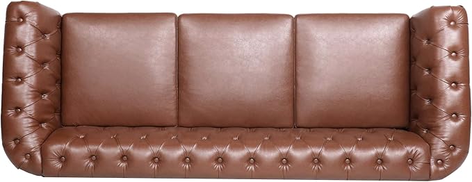 3-Seaters Living Room Clasic Chesterfield Sofa Couch Button Tufted PU Leather Upholstered Sofa&Couch with Luxury Roller Armrest Soild Wood Legs Movable Cushions & Nailhead Decor - LeafyLoom